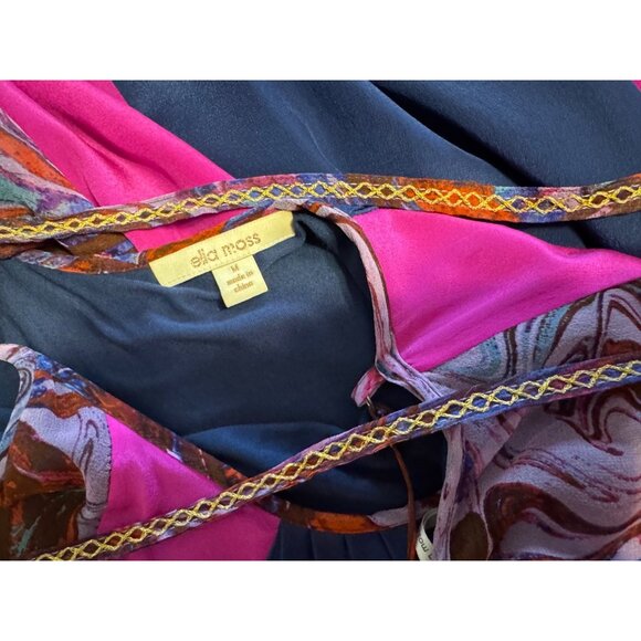 Ella Moss Silk Maxi Dress M Medium Tiered Sleeveless Flowy Pinks Purples Belted - Picture 12 of 15